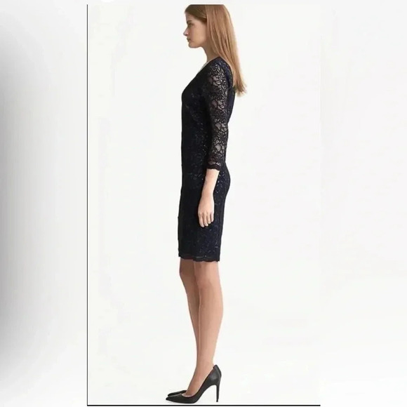 Banana Republic L'Wren Scott Collection Navy Lace Metallic Dress Size 4 NWT - Picture 2 of 15